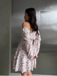 Легка сукня міні з рукавом молочного кольору 32952