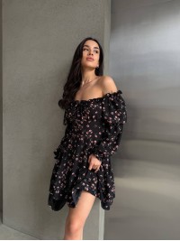 Легка сукня міні з рукавом чорного кольору 32953