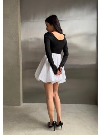 Комбінована сукня міні з пишною спідницею чорно-білого кольору 32954