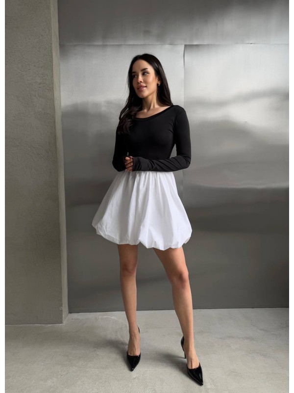 Комбінована сукня міні з пишною спідницею чорно-білого кольору 32954