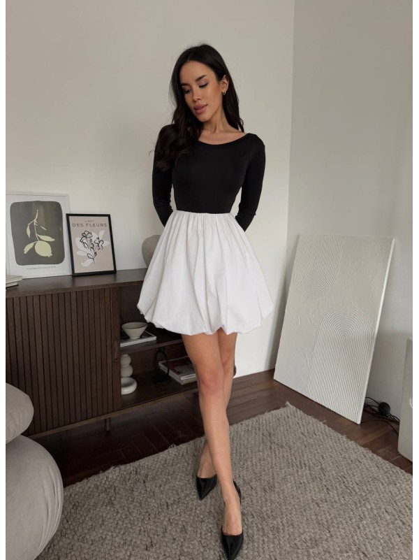 Комбінована сукня міні з пишною спідницею чорно-білого кольору 32954