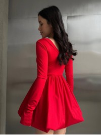 Комбінована сукня міні з пишною спідницею червоного кольору 32955
