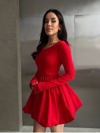 Комбінована сукня міні з пишною спідницею червоного кольору 32955