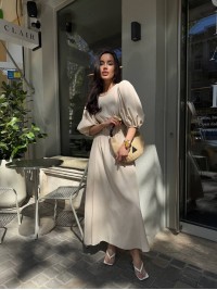 Легка сукня міді з відкритою спинкою бежевого кольору 32956