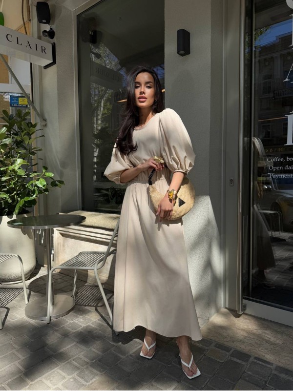 Легка сукня міді з відкритою спинкою бежевого кольору 32956