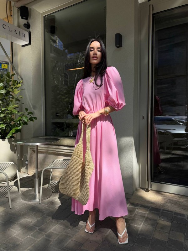 Легка сукня міді з відкритою спинкою рожевого кольору 32957