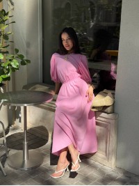 Легка сукня міді з відкритою спинкою рожевого кольору 32957