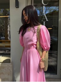 Легка сукня міді з відкритою спинкою рожевого кольору 32957