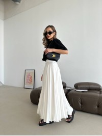 Довга шовкова спідниця молочного кольору 32981