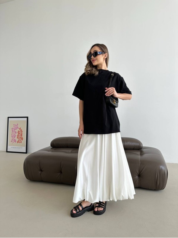 Довга шовкова спідниця молочного кольору 32981