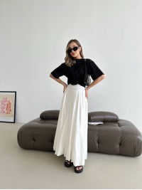 Довга шовкова спідниця молочного кольору 32981