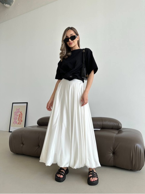 Довга шовкова спідниця молочного кольору 32981