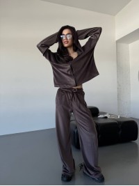 Велюровий жіночий костюм коричневого кольору 32989