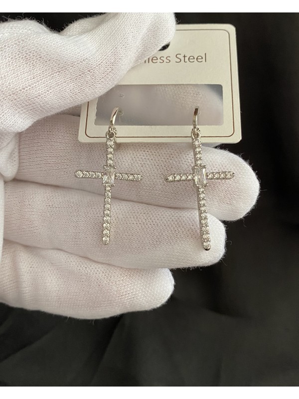 Сережки Хрести срібного кольору 33042