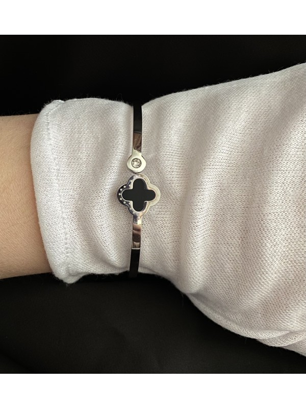 Браслет - манжет Конюшина з каменем срібного кольору 33049