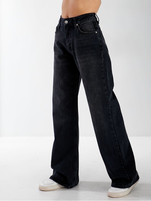 Джинси Burgas Wide leg жіночі чорного кольору 33057