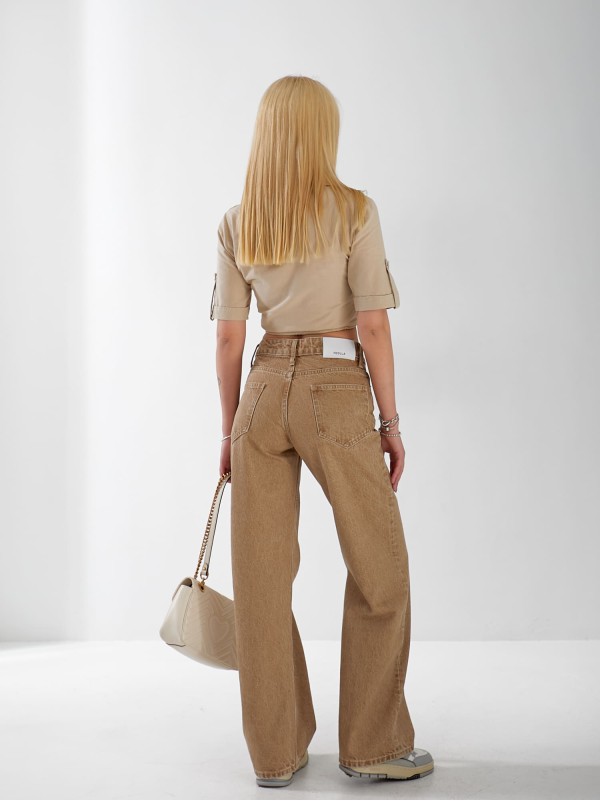 Джинси Stanley Wide leg жіночі бежевого кольору 33060