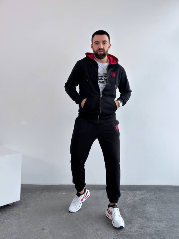 Чоловічий спортивний костюм на змійці чорного кольору 33062