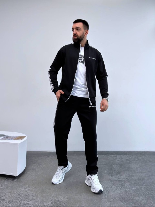 Чоловічий спортивний костюм з лампасами чорного кольору 33063