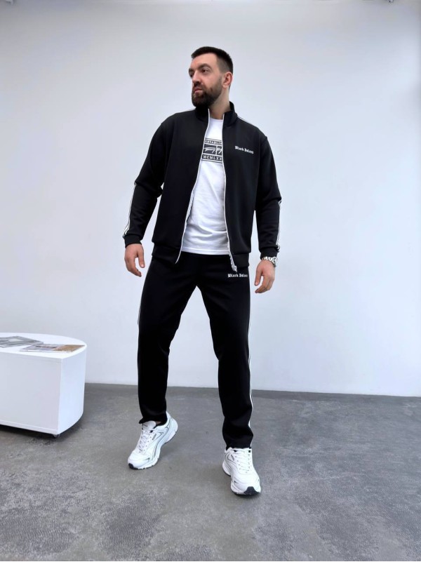 Чоловічий спортивний костюм з лампасами чорного кольору 33063