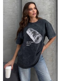 Жіноча футболка з малюнком графiтового кольору 33072