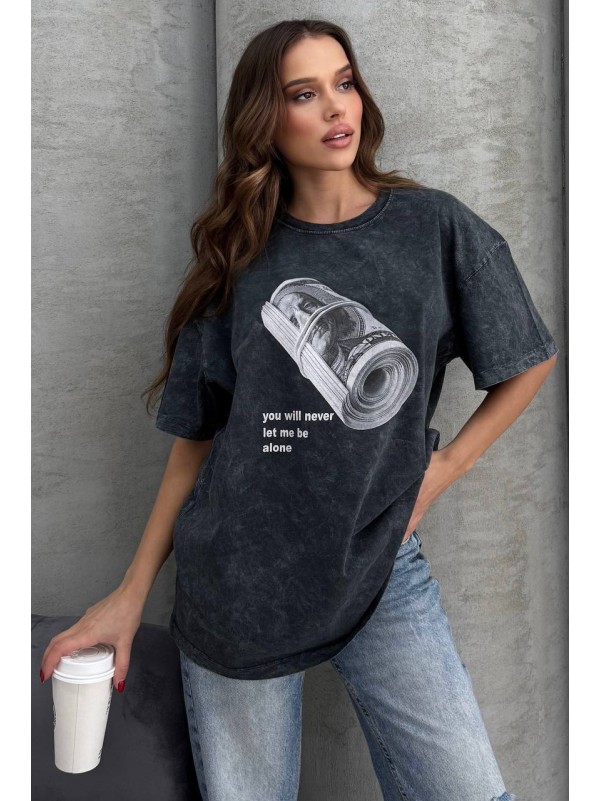 Жіноча футболка з малюнком графiтового кольору 33072