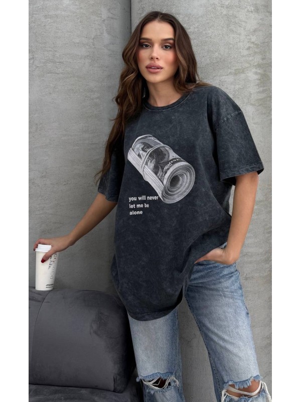 Жіноча футболка з малюнком графiтового кольору 33072