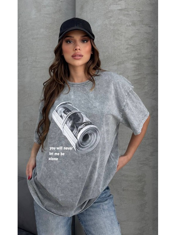 Жіноча футболка з малюнком сiрого кольору 33073