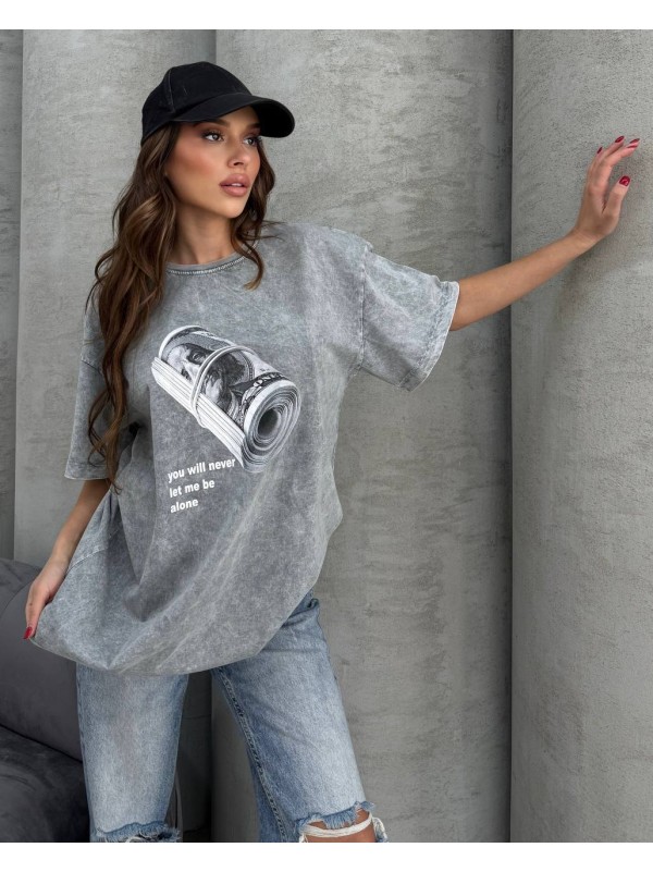 Жіноча футболка з малюнком сiрого кольору 33073