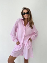 Бавовняний літній костюм в смужку рожевого кольору 33075