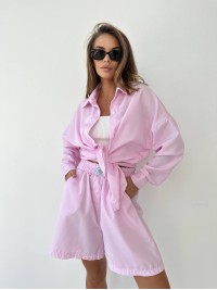 Бавовняний літній костюм в смужку рожевого кольору 33075