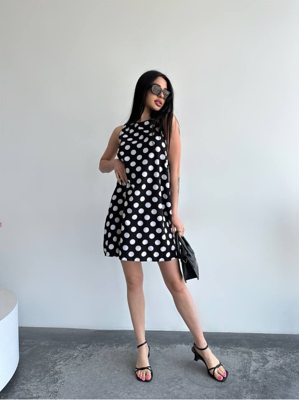 Легка літня сукня в горох чорного кольору 32077
