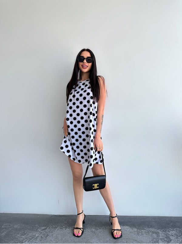 Легка літня сукня в горох бiлого кольору 32078