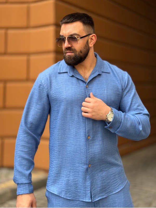 Чоловічий брючний костюм свiтло-синього кольору 33082