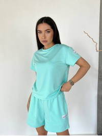 Жіночий літній костюм із шортами м'ятного кольору 33097