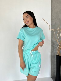 Жіночий літній костюм із шортами м'ятного кольору 33097