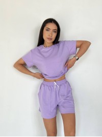 Жіночий літній костюм із шортами лавандового кольору 33099