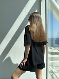 Жіночий літній костюм сорочка+шорти чорного кольору 33108