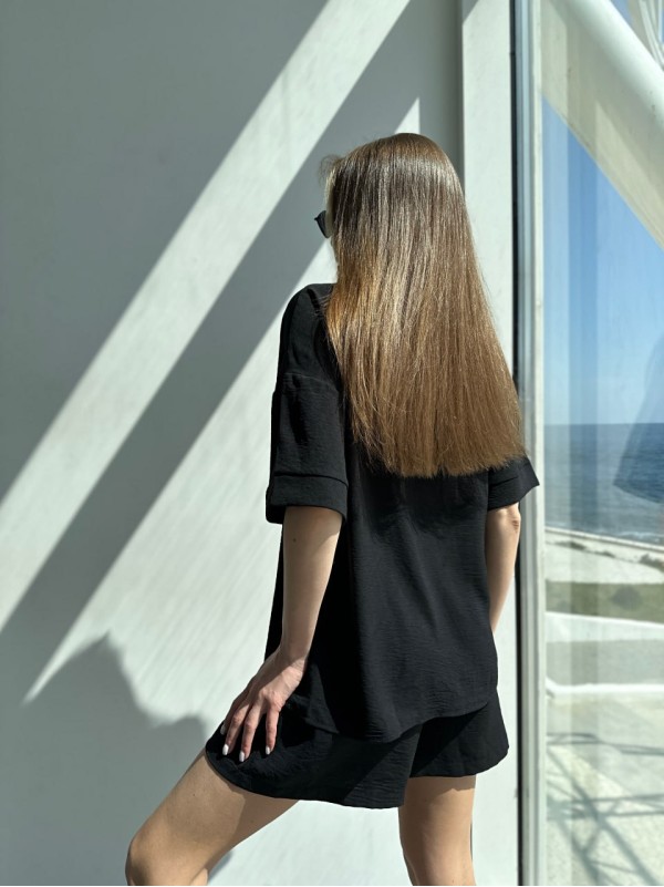 Жіночий літній костюм сорочка+шорти чорного кольору 33108