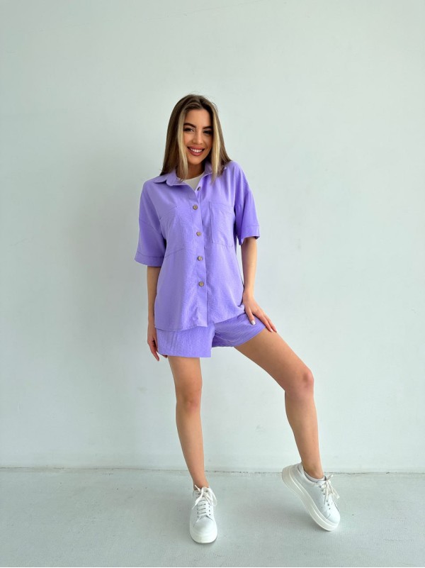 Жіночий літній костюм сорочка+шорти бузкового кольору 33109