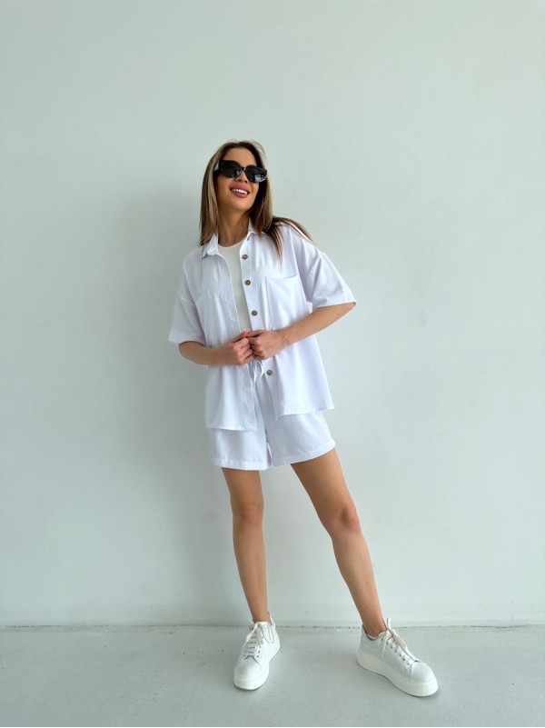 Жіночий літній костюм сорочка+шорти молочного кольору 33110