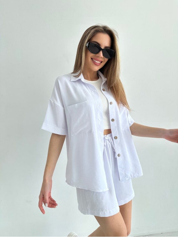 Жіночий літній костюм сорочка+шорти молочного кольору 33110