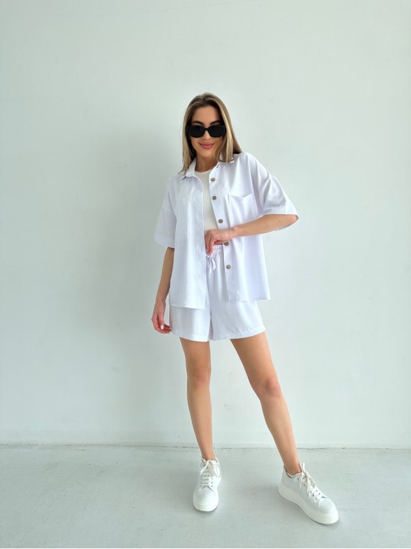Жіночий літній костюм сорочка+шорти молочного кольору 33110