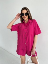 Жіночий літній костюм сорочка+шорти малинового кольору 33112