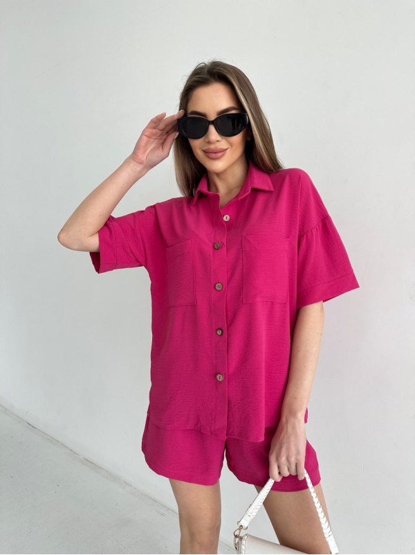 Жіночий літній костюм сорочка+шорти малинового кольору 33112