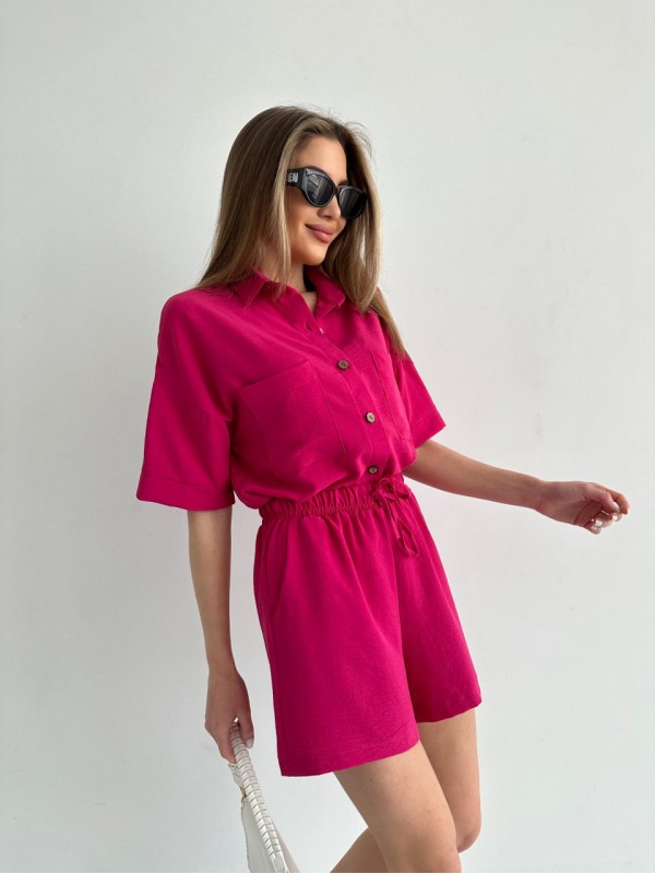 Жіночий літній костюм сорочка+шорти малинового кольору 33112