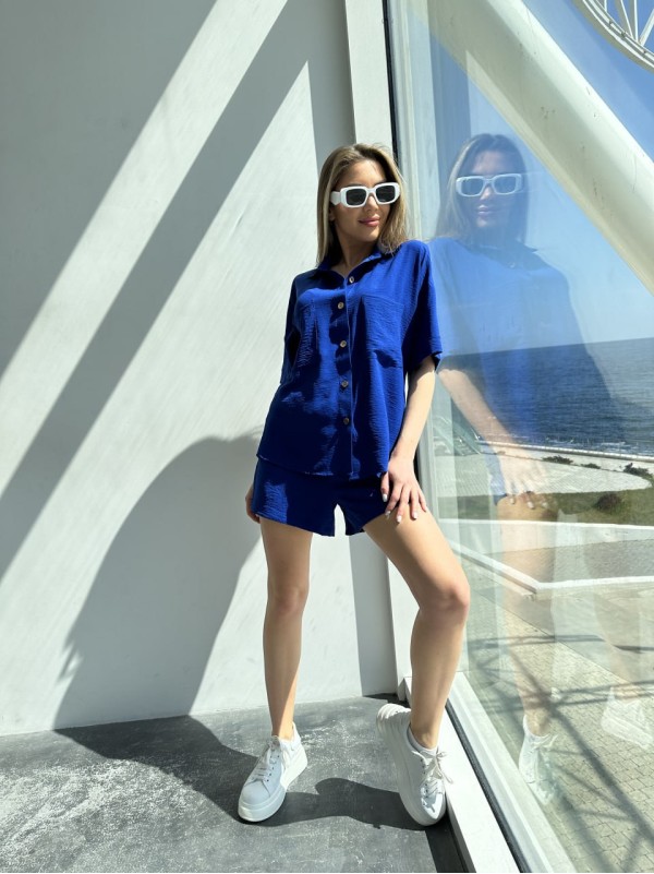 Жіночий літній костюм сорочка+шорти синього кольору 33113