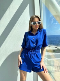 Жіночий літній костюм сорочка+шорти синього кольору 33113