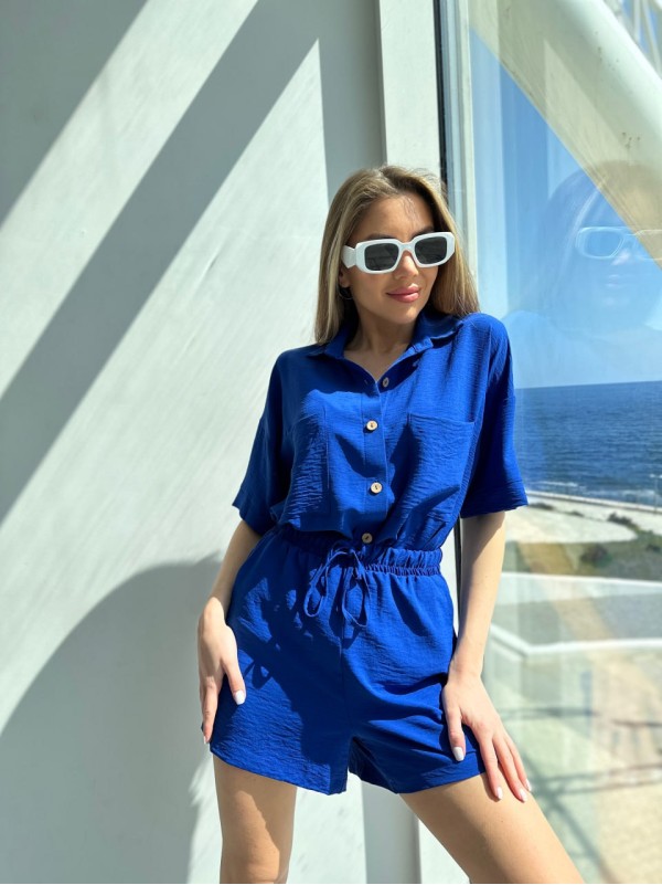 Жіночий літній костюм сорочка+шорти синього кольору 33113