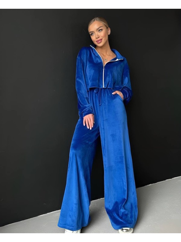 Жіночий легкий костюм на блискавці синього кольору 33114